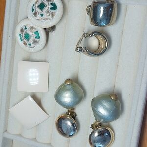 Lot Of 4 Pair Vintage Clipon Clip On Earrings Dangle Hoops